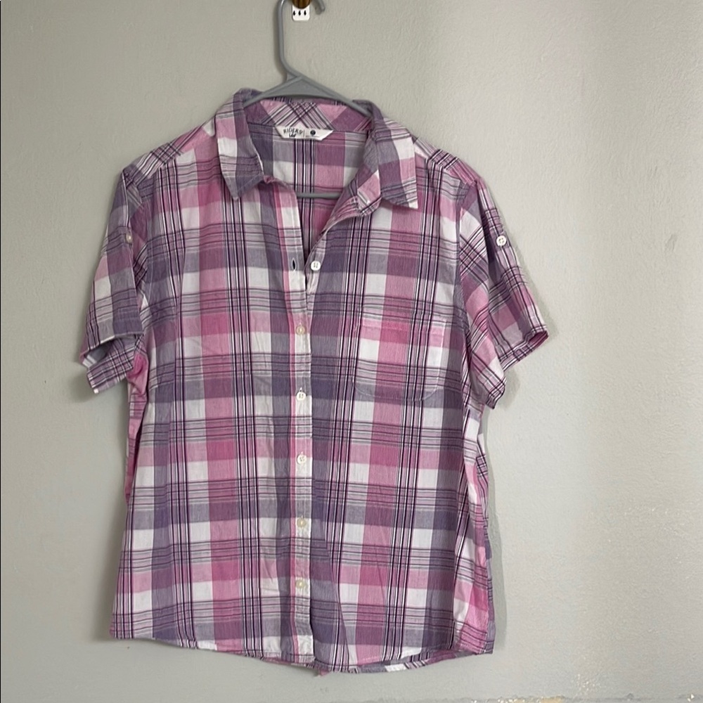Plaid Short Sleeve Shirt in Pink and Purple